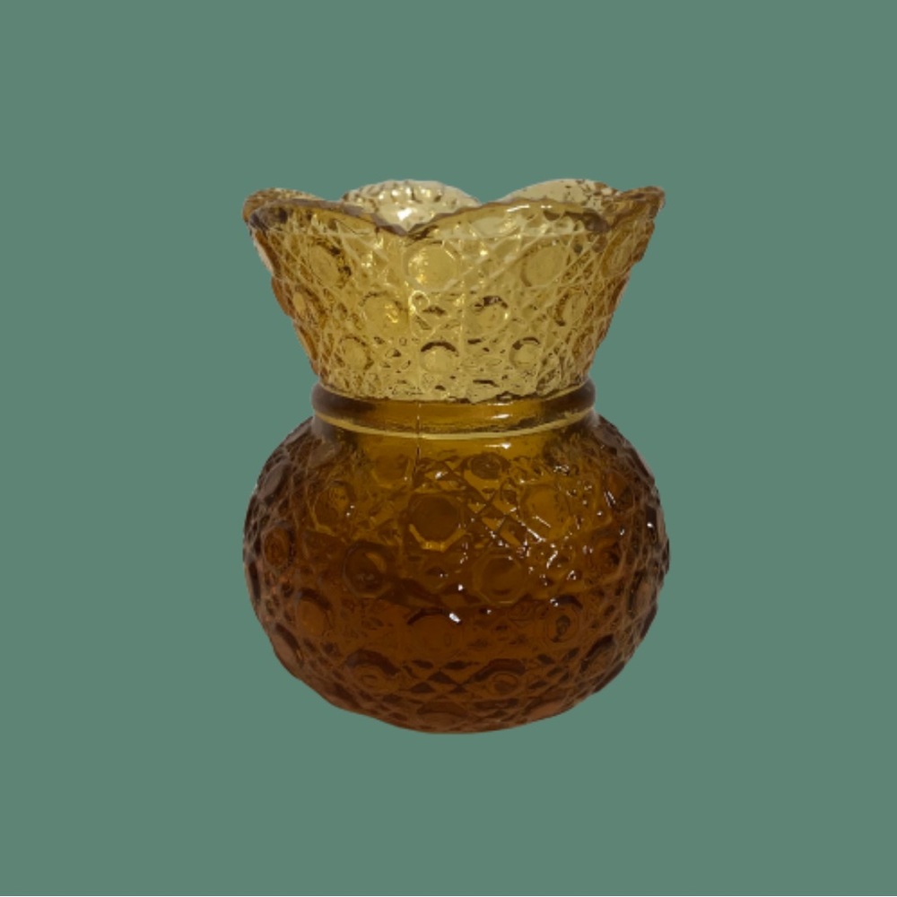 Vintage amber EAPG thistle shaped toothpick holder starburst base